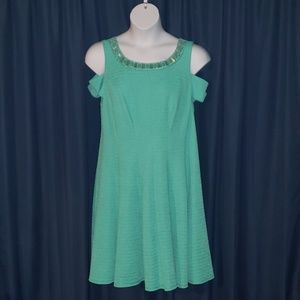 Mint cold shoulder dress